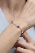 Gümüş Rose Oval Mor Ametist Taşlı Gurmet Zincirli Bileklik