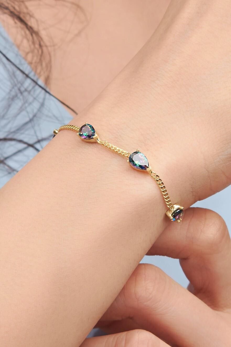 Gümüş Altın Kaplama Mistik Topaz Taşlı Damla Model Gurmet Zincirli Bileklik