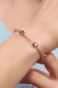 Gümüş Rose Oval Kırmızı Lal Garnet Taşlı Gurmet Zincirli Bileklik