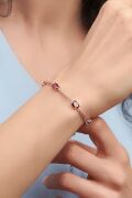 Gümüş Rose Oval Kırmızı Lal Garnet Taşlı Gurmet Zincirli Bileklik