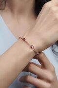 Gümüş Rose Oval Kırmızı Lal Garnet Taşlı Gurmet Zincirli Bileklik
