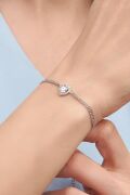 Gümüş Kalp Beyaz Zirkon Taşlı Pırlanta Modeli Gurmet Zincirli Bileklik