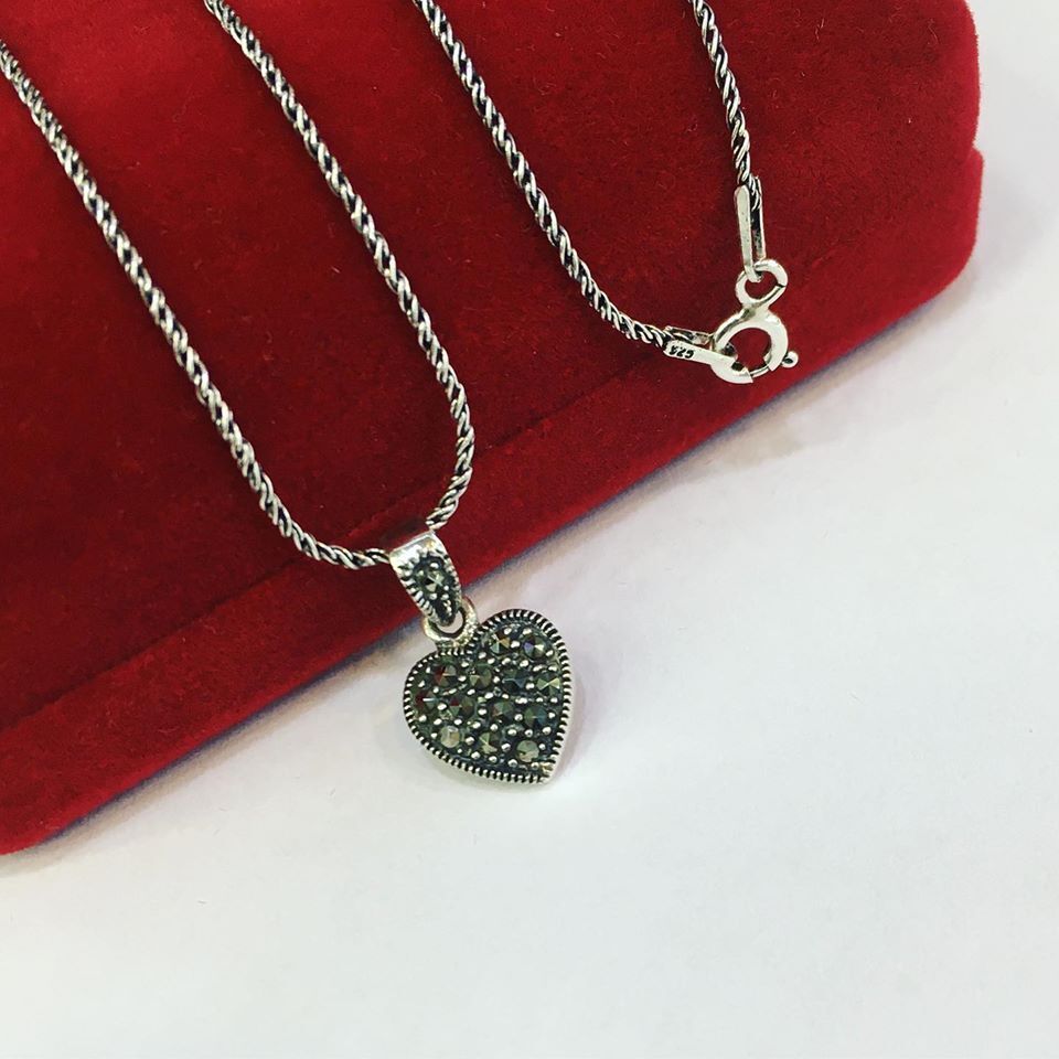GÜMÜŞ MARKAZİT TAŞLI MİNİK KALP KOLYE