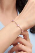 Gümüş Rose Oval Pembe Zirkon Taşlı Gurmet Zincirli Bileklik