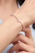 Gümüş Rose Oval Pembe Zirkon Taşlı Gurmet Zincirli Bileklik
