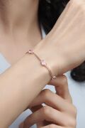 Gümüş Rose Oval Pembe Zirkon Taşlı Gurmet Zincirli Bileklik
