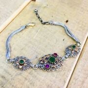 GÜMÜŞ TELKARİ KÖK ZÜMRÜT VE YAKUT TAŞLI BİLEKLİK