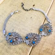 GÜMÜŞ TELKARİ TURKUAZ TAŞLI BİLEKLİK