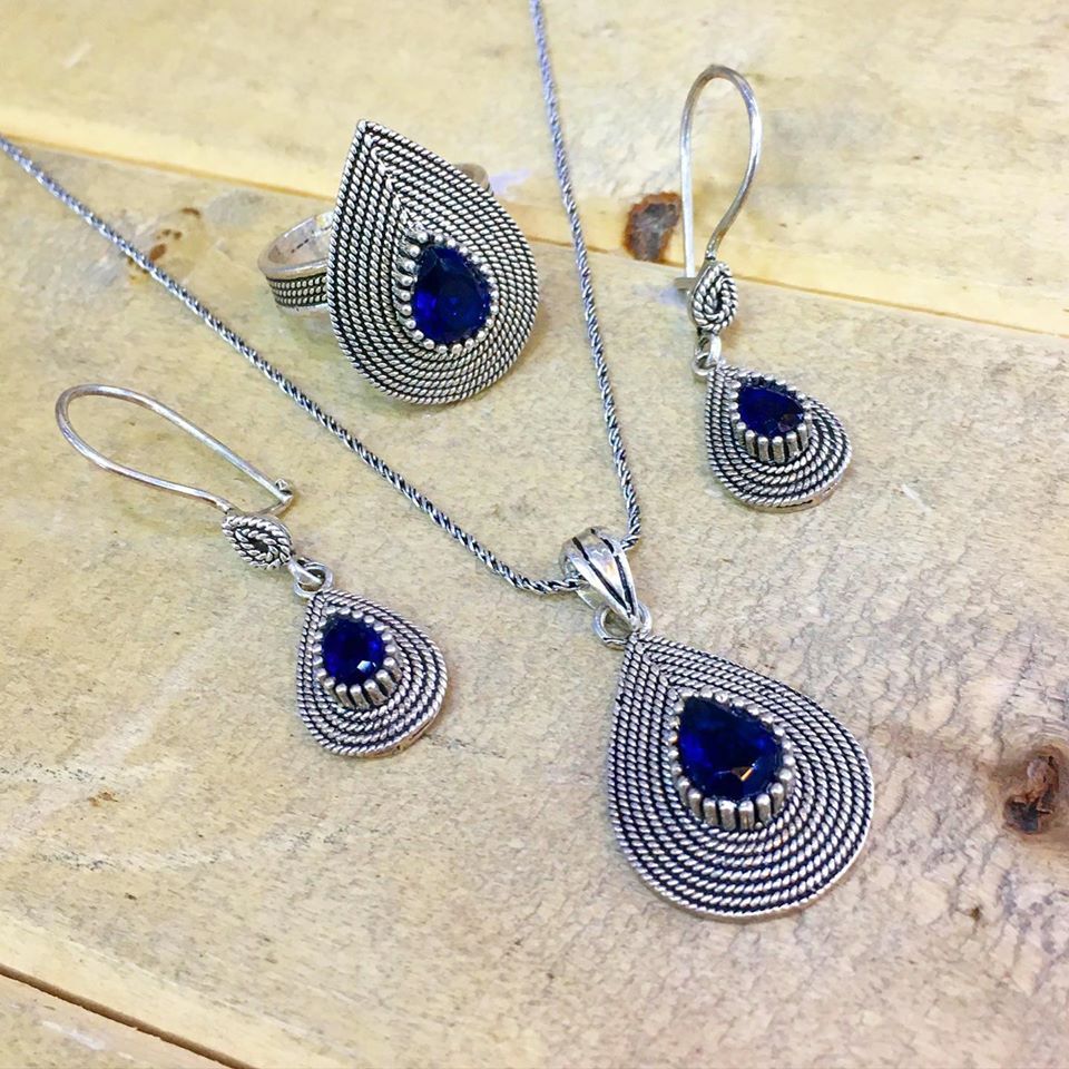 GÜMÜŞ TELKARİ PARLAMENT MAVİSİ DAMLA SET