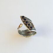 GÜMÜŞ MEKİK MODEL PARLAMENT MAVİSİ KÖK SAFİR TAŞLI TELKARİ YÜZÜK