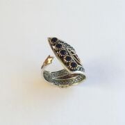 GÜMÜŞ MEKİK MODEL PARLAMENT MAVİSİ KÖK SAFİR TAŞLI TELKARİ YÜZÜK