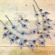 GÜMÜŞ TELKARİ YEŞİL KÖK ZÜMRÜT TAŞLI ASMİN SETİ