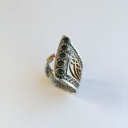 MEKİK MODEL YEŞİL KÖK ZÜMRÜT TAŞLI TELKARİ GÜMÜŞ YÜZÜK