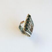 MEKİK MODEL YEŞİL KÖK ZÜMRÜT TAŞLI TELKARİ GÜMÜŞ YÜZÜK