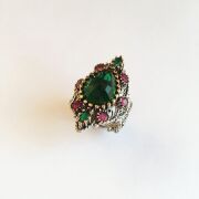 GÜMÜŞ YEŞİL ZİRKON TAŞLI MEKİK TELKARİ YÜZÜK