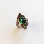 GÜMÜŞ YEŞİL ZİRKON TAŞLI MEKİK TELKARİ YÜZÜK