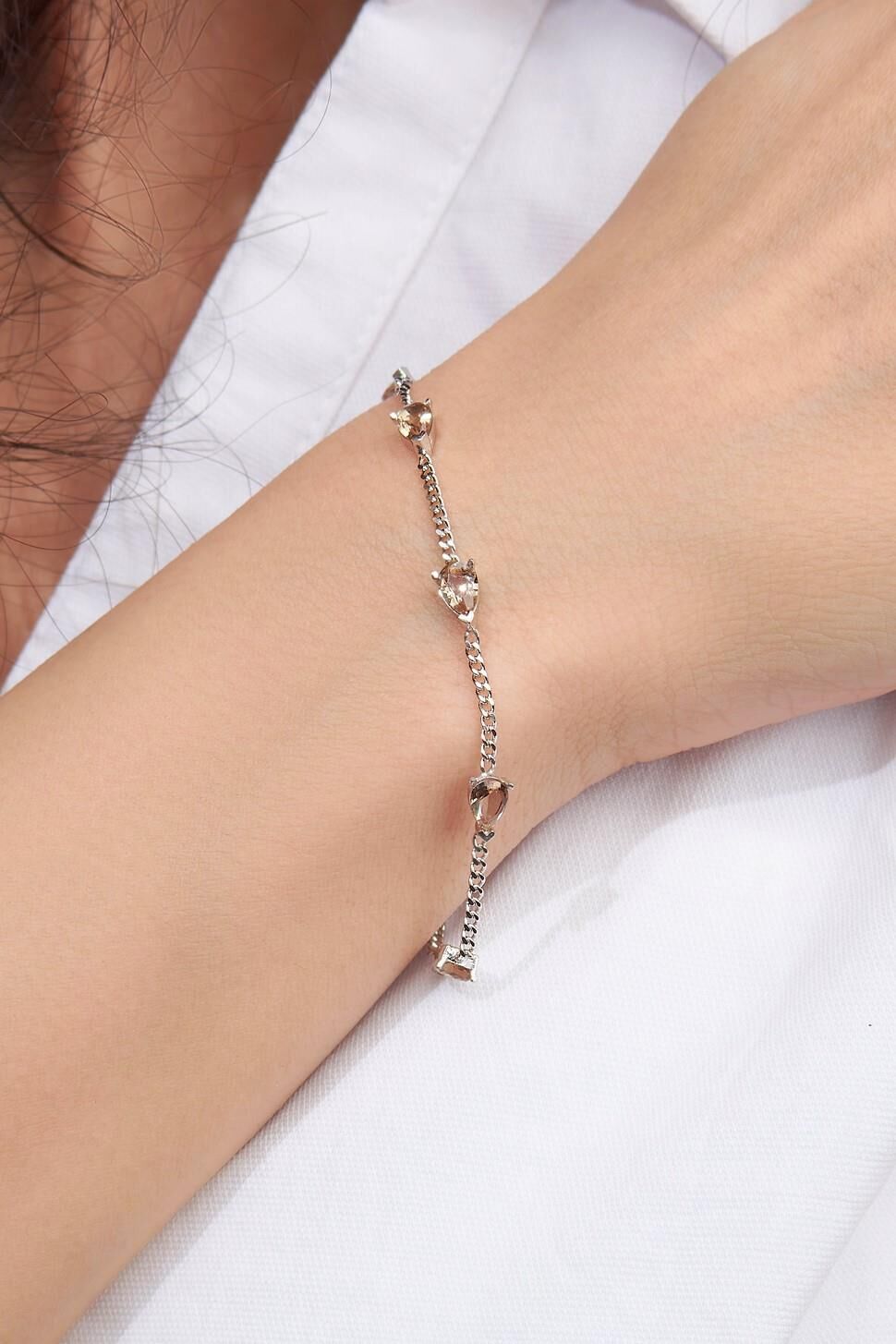 Gümüş Zultanit Taşlı Damla Pırlanta Model Gurmet Zincirli Bileklik