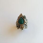 TELKARİ YEŞİL MEKİK KÖK ZÜMRÜT TAŞLI GÜMÜŞ YÜZÜK