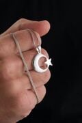 26 MM GÜMÜŞ AY YILDIZ BAYRAK ERKEK KOLYE