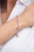 Gümüş Oval Pembe Zirkon Taşlı Gurmet Zincirli Bileklik
