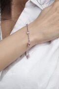 Gümüş Oval Pembe Zirkon Taşlı Gurmet Zincirli Bileklik