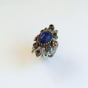 GÜMÜŞ PARLAMENT MAVİSİ ZİRKON TAŞLI MEKİK TELKARİ YÜZÜK