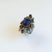 GÜMÜŞ PARLAMENT MAVİSİ ZİRKON TAŞLI MEKİK TELKARİ YÜZÜK