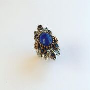 GÜMÜŞ PARLAMENT MAVİSİ ZİRKON TAŞLI MEKİK TELKARİ YÜZÜK