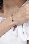 Gümüş Rose Oval Koyu Yeşil Zirkon Taşlı Gurmet Zincirli Bileklik