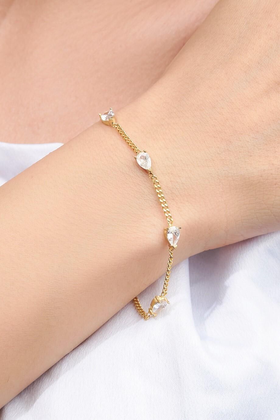 Gümüş Altın Kaplama Beyaz Zirkon Taşlı Damla Pırlanta Model Gurmet Zincirli Bileklik