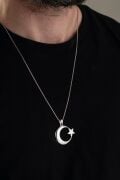 32 MM GÜMÜŞ AY YILDIZ BAYRAK ERKEK KOLYE