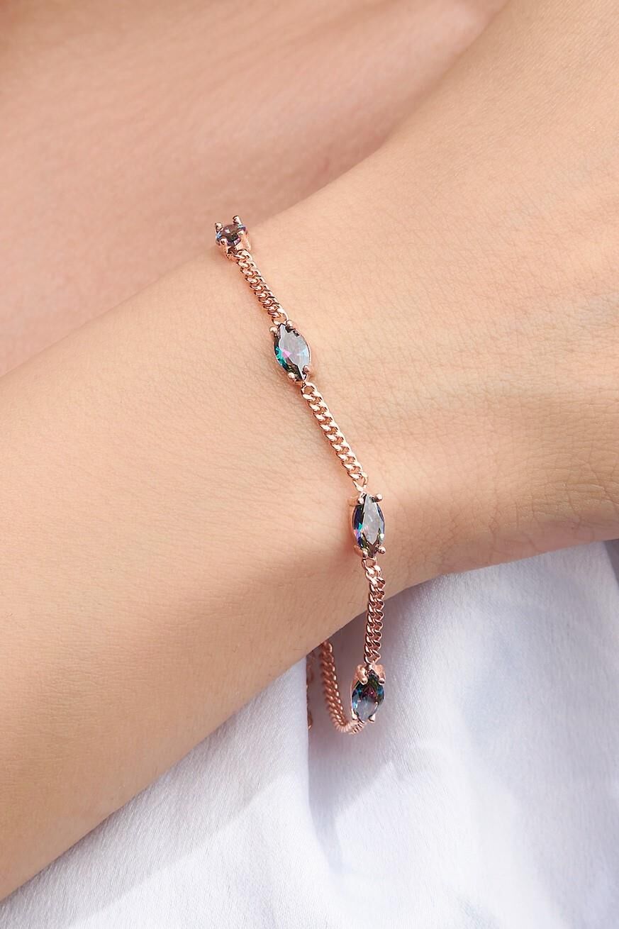 Gümüş Rose Renk Mistik Topaz Taşlı Mekik Model Gurmet Zincirli Bileklik