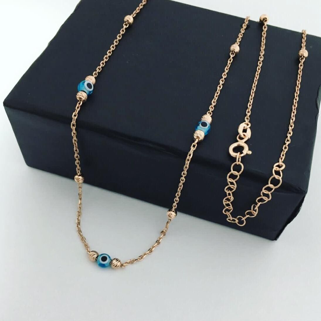 NAZAR BONCUKLU DORİKA TOPLU ROSE ZİNCİR GÜMÜŞ KOLYE