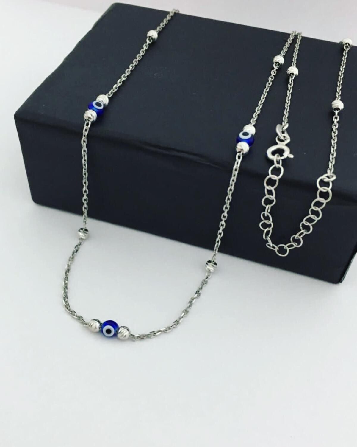 NAZAR BONCUĞU DORİKA TOPLU ZİNCİR GÜMÜŞ KOLYE