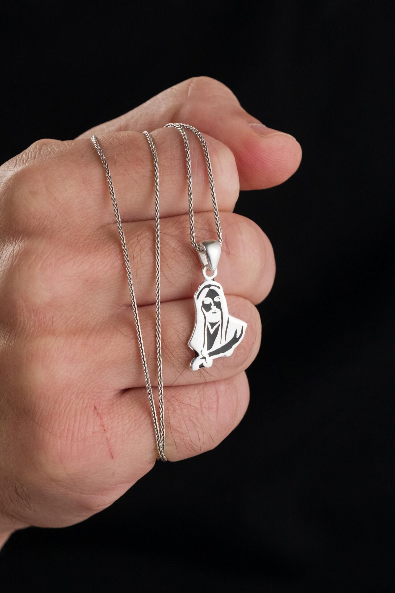 GÜMÜŞ ZÜLFİKAR KILIÇLI HZ ALİ SİLÜETİ Erkek Kolye