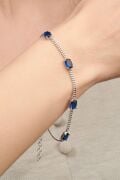 Gümüş Mavi Zirkon Taşlı Gurmet Zincirli Bileklik