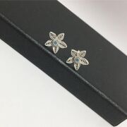 TELKARİ TURKUAZ TAŞLI ÇİÇEK GÜMÜŞ KÜPE