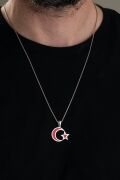 25 MM GÜMÜŞ KIRMIZI AY YILDIZ BAYRAK ERKEK KOLYE