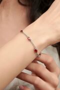Gümüş Kırmızı Lal Garnet Mekik Model Gurmet Zincirli Bileklik