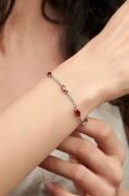 Gümüş Kırmızı Lal Garnet Mekik Model Gurmet Zincirli Bileklik