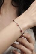 Gümüş Kırmızı Lal Garnet Mekik Model Gurmet Zincirli Bileklik