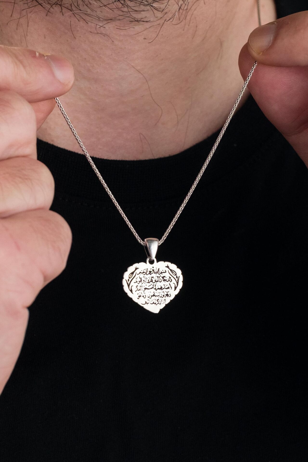 GÜMÜŞ NAZAR AYETİ KALEM SURESİ 51 VE 52 Kalp Erkek Kolye