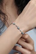 Gümüş Damla Turkuaz Firuze Siyah Zirkon Taşlı Bileklik