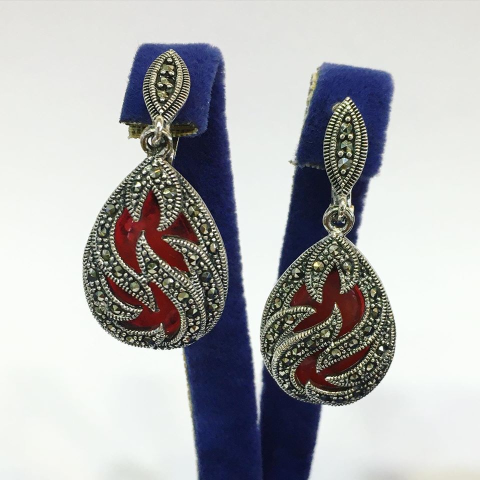 GÜMÜŞ MARKAZİT VE AKİK TAŞLI DAMLA KÜPE