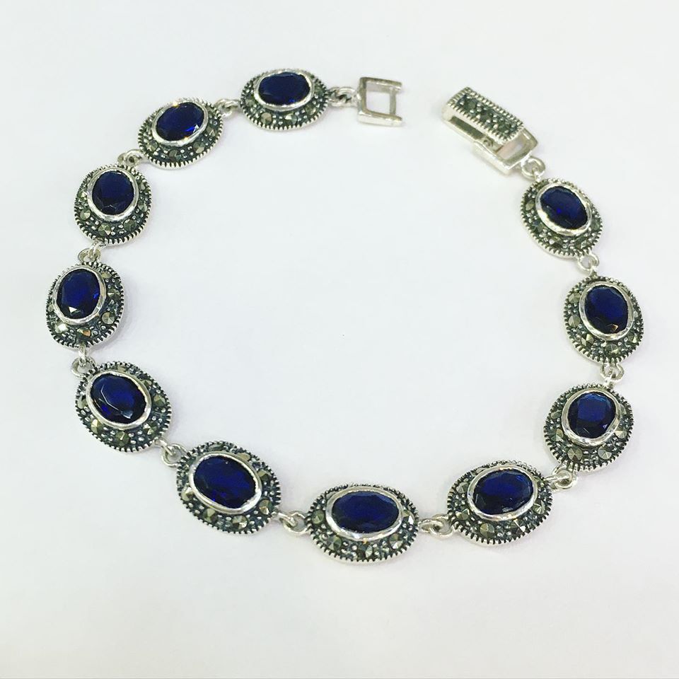 GÜMÜŞ MARKAZİT PARLAMENT MAVİSİ ZİRKON TAŞLI BİLEKLİK