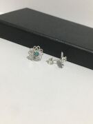 GÜMÜŞ TELKARİ TURKUAZ TAŞLI ÇİÇEK KÜÇÜK KÜPE