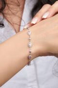 Gümüş Damla Açık Pembe Zirkon Taşlı Su Yolu Bileklik