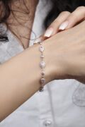 Gümüş Damla Açık Pembe Zirkon Taşlı Su Yolu Bileklik