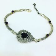 GÜMÜŞ TELKARİ SİYAH ZİRKON TAŞLI DAMLA BİLEKLİK