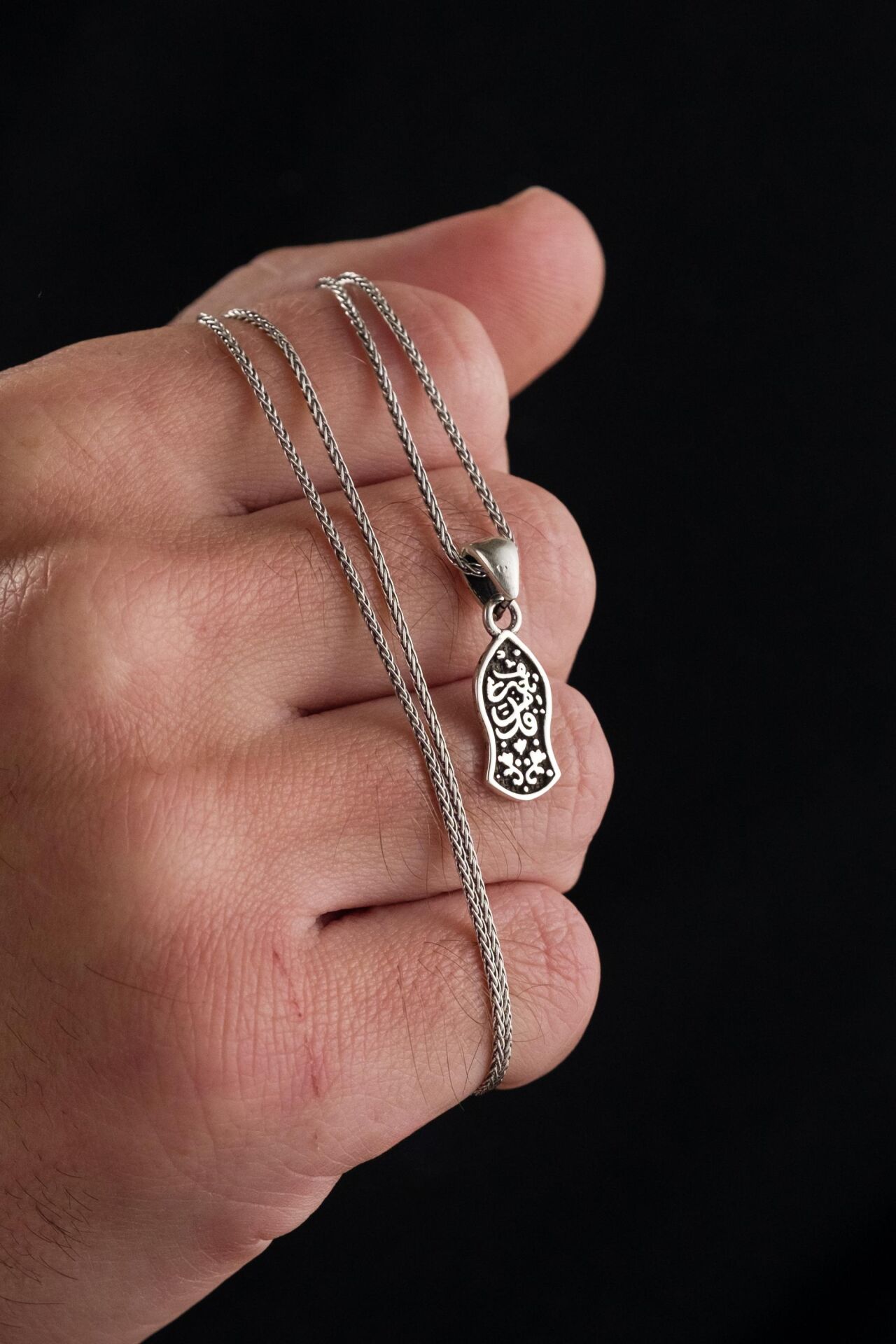 23 MM Gümüş Oksitli Nalı Şerif Gümüş Erkek Zincir Kolye